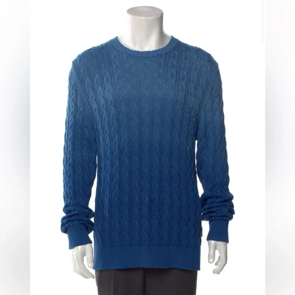 Moncler Men's Cable Knit Crewneck Sweater - Royal Blue
